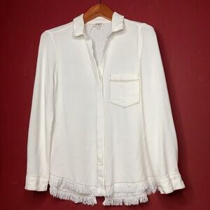 Umgee Cream Boho Fringe Top Cottagecore Western Hippie Linen Cotton Split Back